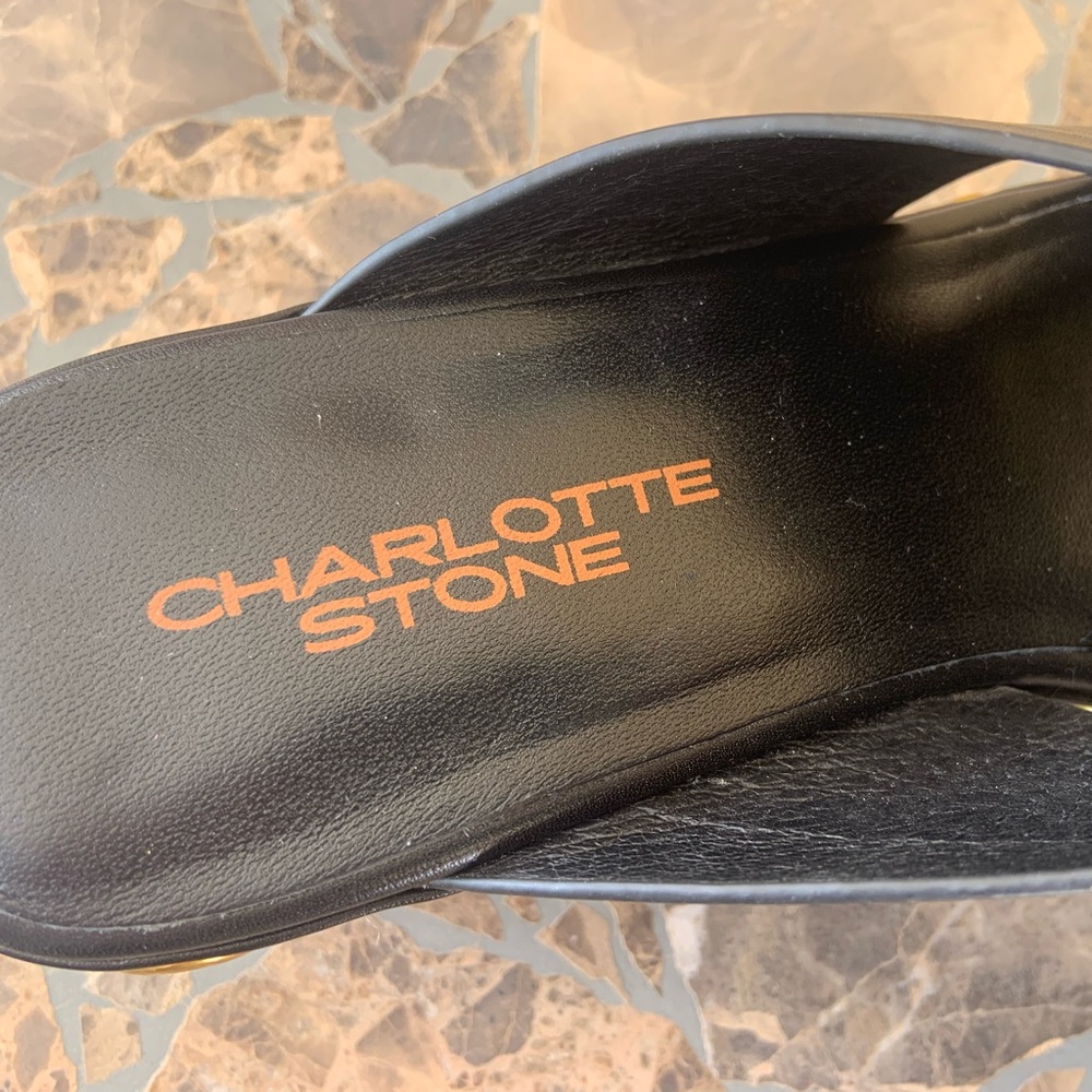 Charlotte Stone Black Leather Wooden Clog Platform Heel Sandal - Picture 12 of 12